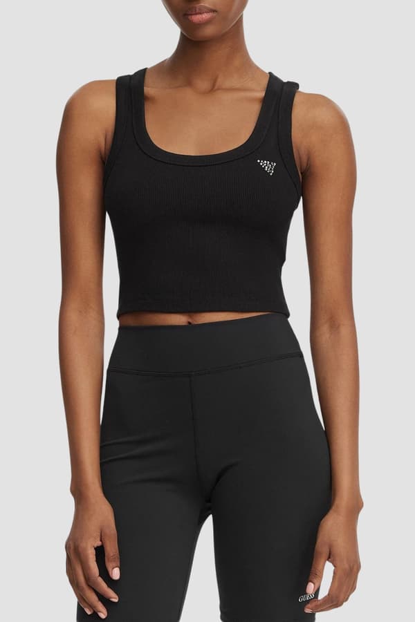 Guess Sort Silvy Rib Dame Kort Tanktop M