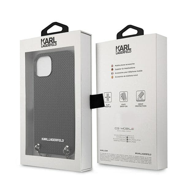 Karl Lagerfeld læderetui med tekstur og kæde til iPhone 13 mini, sort