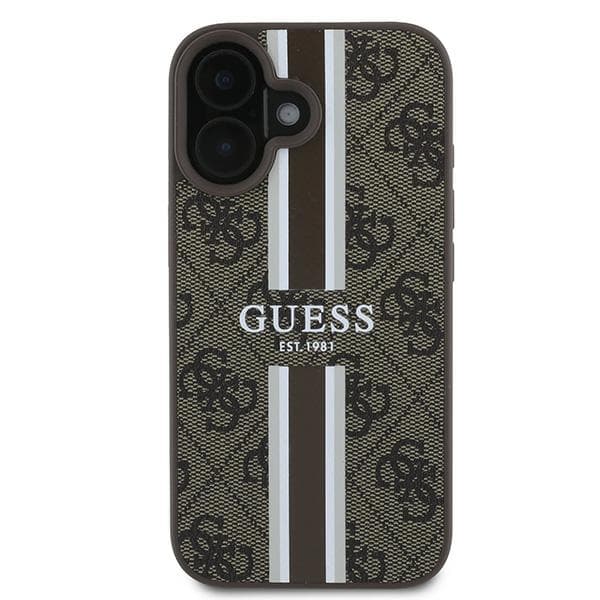 Guess 4G Printed Stripes MagSafe-etui til iPhone 16 Plus, brun