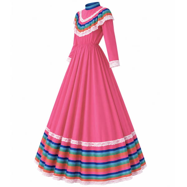 Mexicansk kvindekostume til dans i rosa 134-140 cm