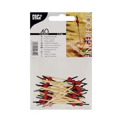 Røde Perle Fingermad Træpinde 7cm 40stk Papstar