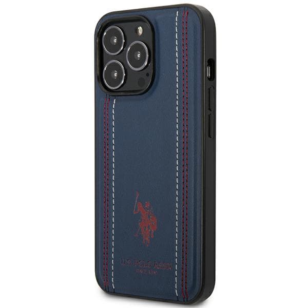 US Polo Læder Stitch Cover til iPhone 14 Pro, Marineblå