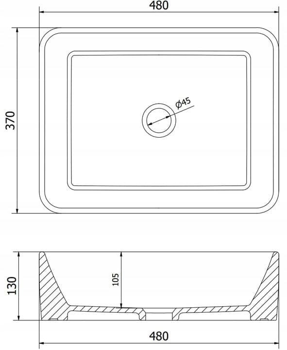 Catia handfat 48x37x13cm, vit