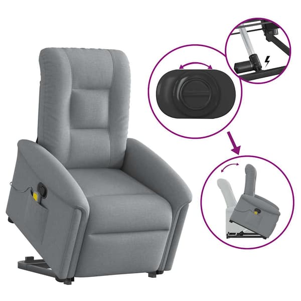 vidaXL massagestol med løftefunktion lysegrå stof