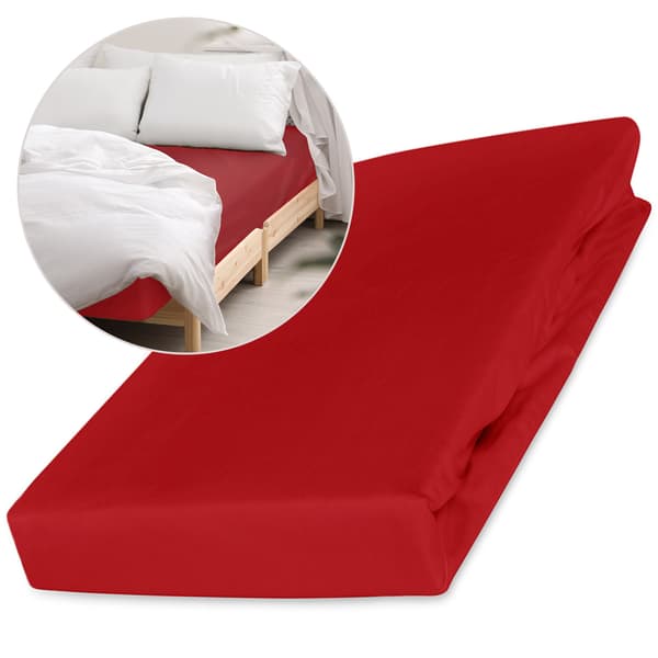 Bomullslakan 200x220 satin 100% BOMULL röd