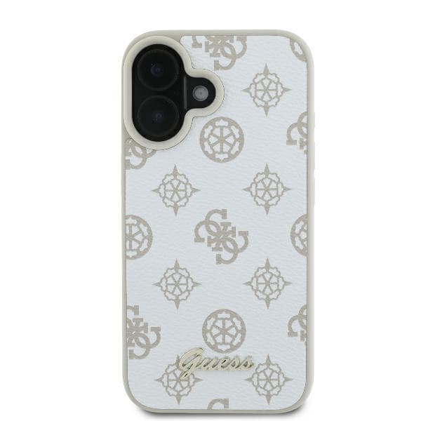 Guess Peony Script Logo MagSafe -kotelo iPhone 16:lle, valkoinen