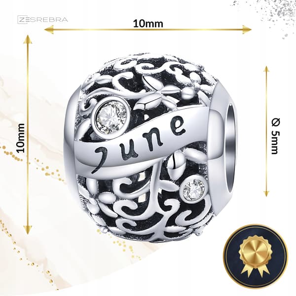 Charms juni måned sølv pr 925 perle zirkonium perle perler juni