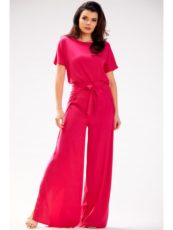 Viskos sommarbyxor med sidoslitsar, fuchsia S