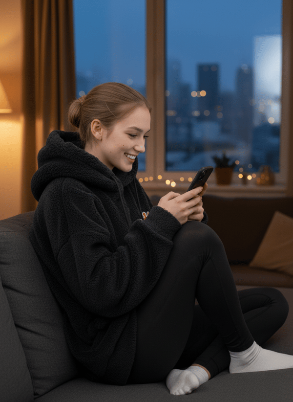 Dame Oversize Sort Teddy Simple Crown Sherpa Hættetrøje S