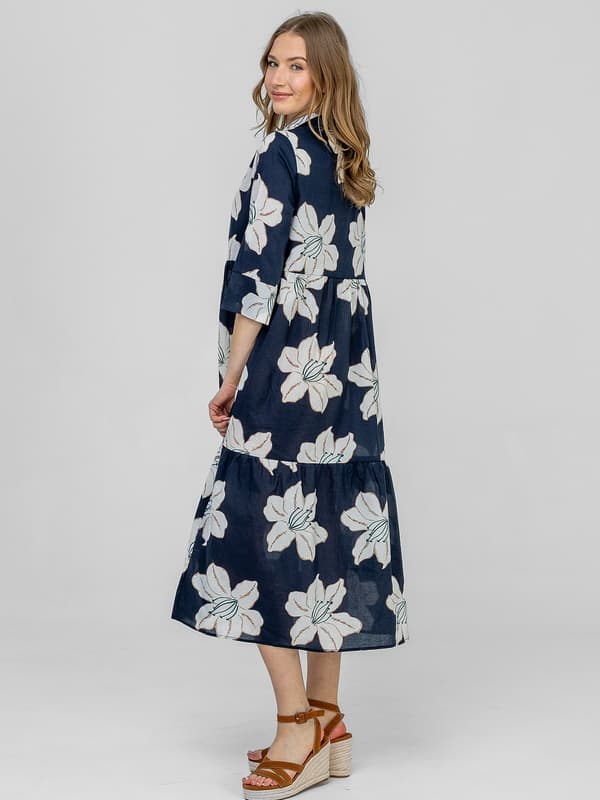 BOMULDSKJOLE MED BLOMSTERPRINT OG 3/4-ÆRME