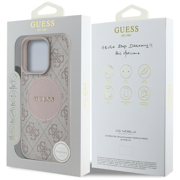 Guess 4G Circle Classic Logo MagSafe-etui til iPhone 16 Pro, lyserød