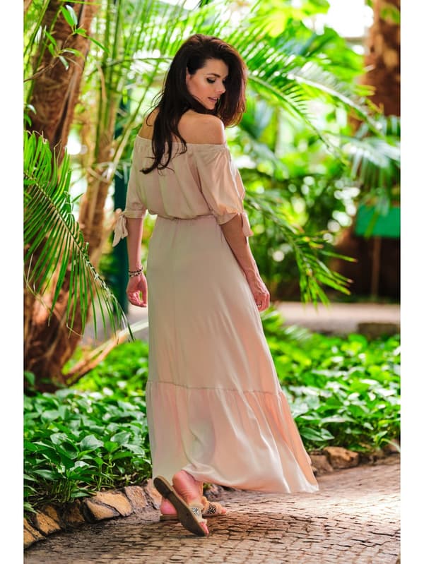 Sommar, luftig viskosmaxikjol, beige L/XL