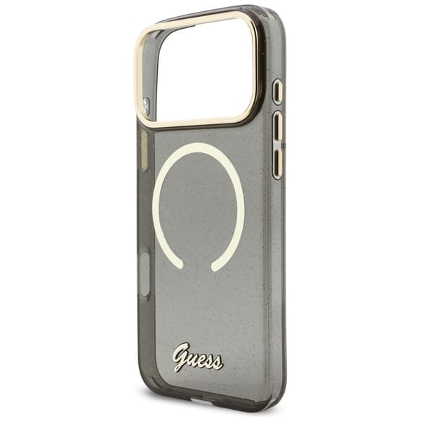 Guess IML Glitters Script Strap MagSafe-skal till iPhone 17 Pro Max Svart