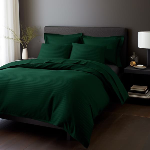 Bäddset 160x200 satin 100% BOMULL mörkgröna klassiska ränder