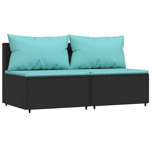 vidaXL midtersofaer med hynder, 2 stk., sort, polyrattan