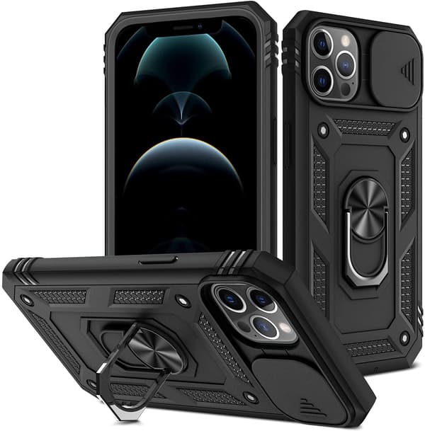 iPhone 12-fodral Slide Armor Defender svart ring + glas