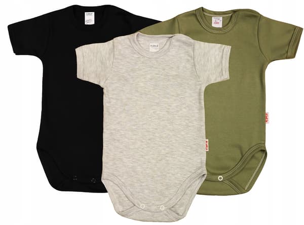 KR bodysuit glat 3PAK Sort Khaki Mel r 80 klekle