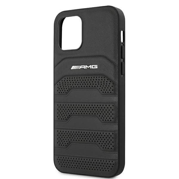 AMG lædercover med prægede linjer og sort logo til iPhone 12 mini, sort