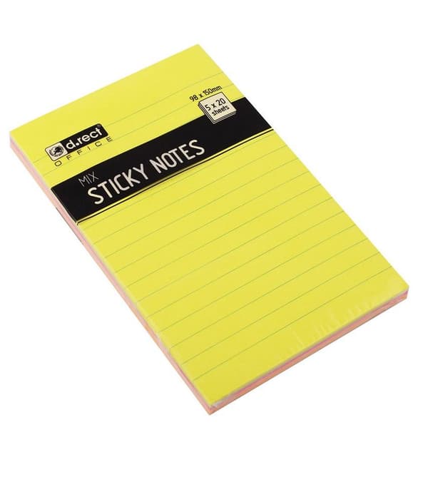 Selvklæbende notesblok 98x150mm neonlinjeret D.RECT