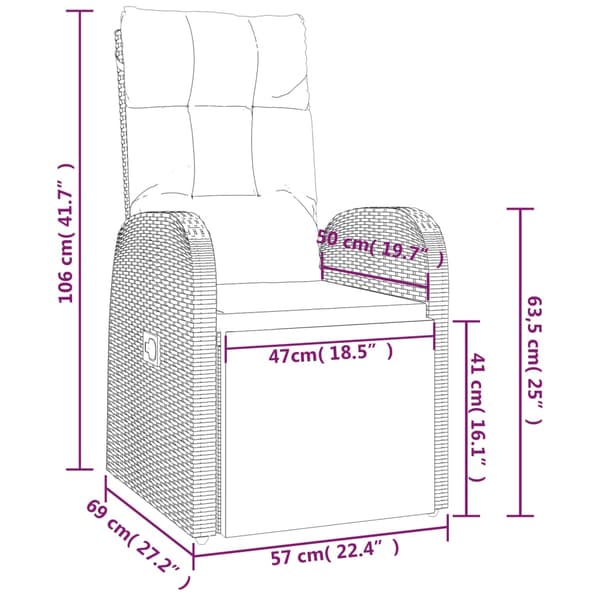 vidaXL hvilestol med hynde, polyrattan, sort