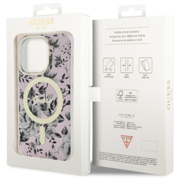 Guess Flower MagSafe-etui til iPhone 14 Pro Max, lyserød