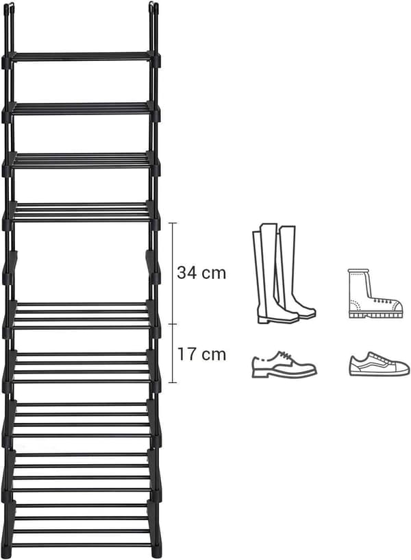 Svart modulärt skoskåp 174 cm