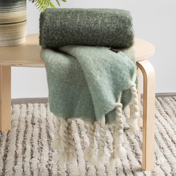 MOHAIR tæppe 130x170 grøn creme