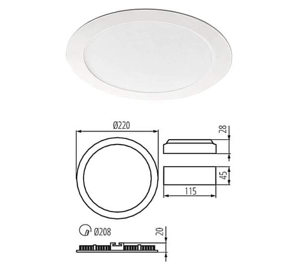 LED-takspotlight ROUNDA 18W varmvit Kanlux