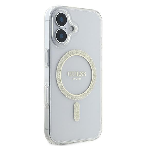 Guess IML Glitter Circle MagSafe-etui til iPhone 16, klart/transparent