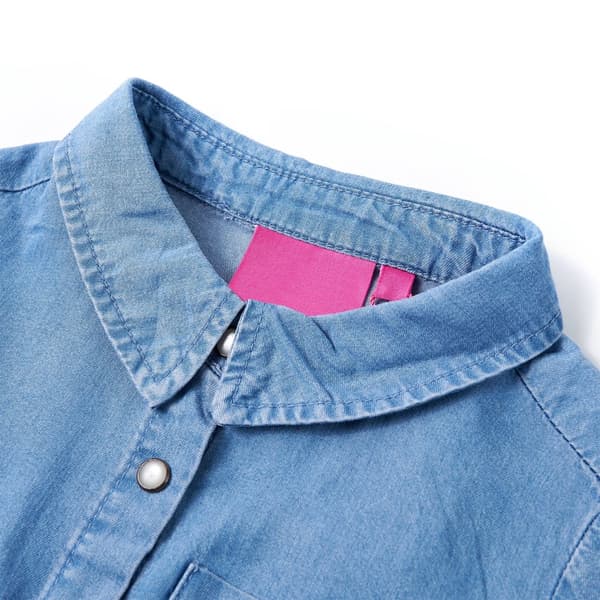 Barnklänning med lång ärm, marinblå och denim, 104