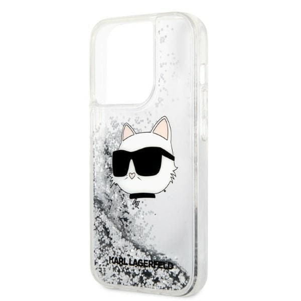 Karl Lagerfeld Glitter Choupette Head-etui til iPhone 14 Pro, sølv