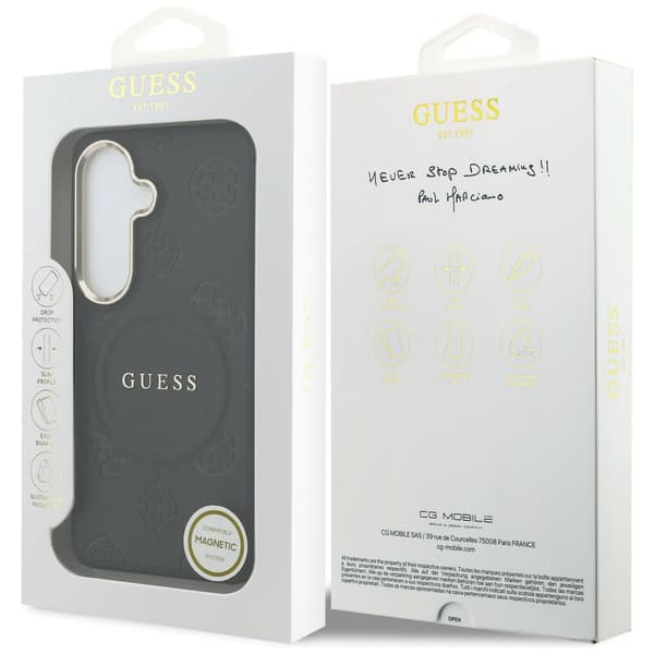 Guess Saffiano Peony Embossed Ring MagSafe-etui til Galaxy S26, sort