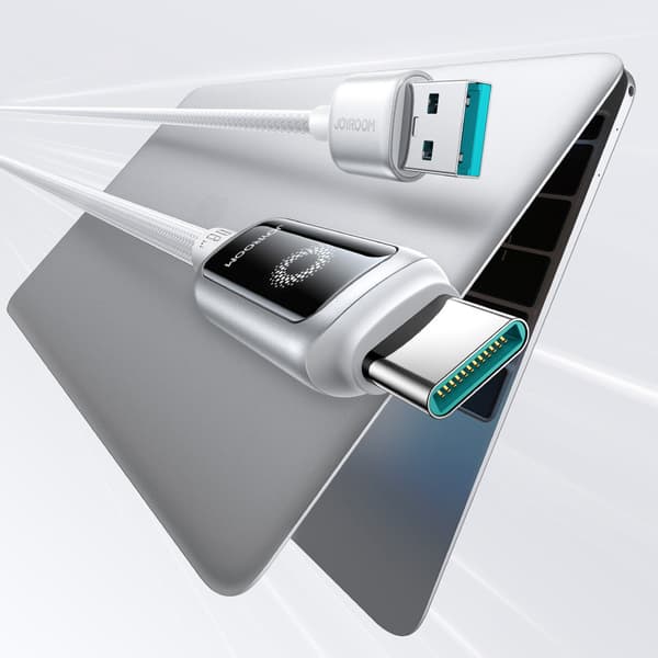 Flettet kabel USB-A - USB-C 66W 1,2m - hvid