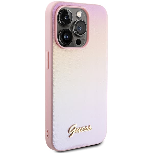 Guess Saffiano Iridescent Script-skal till iPhone 14 Pro Max, Rosa