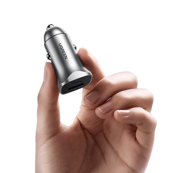 Hurtig biloplader USB-A og USB-C 30W PD PPS - Grå