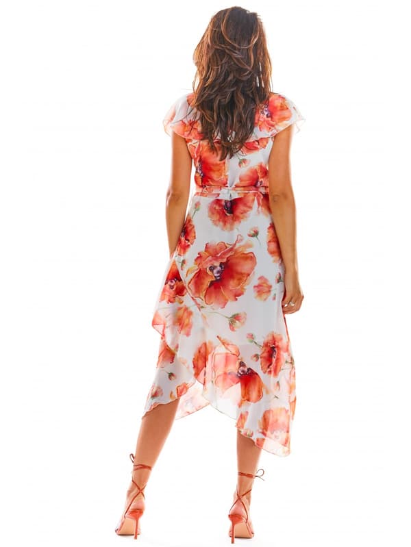 Asymmetrisk chiffongklänning sommar röd vallmo M