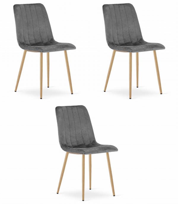 LAVA stol - mörkgrå sammet / träfärgade ben x 3