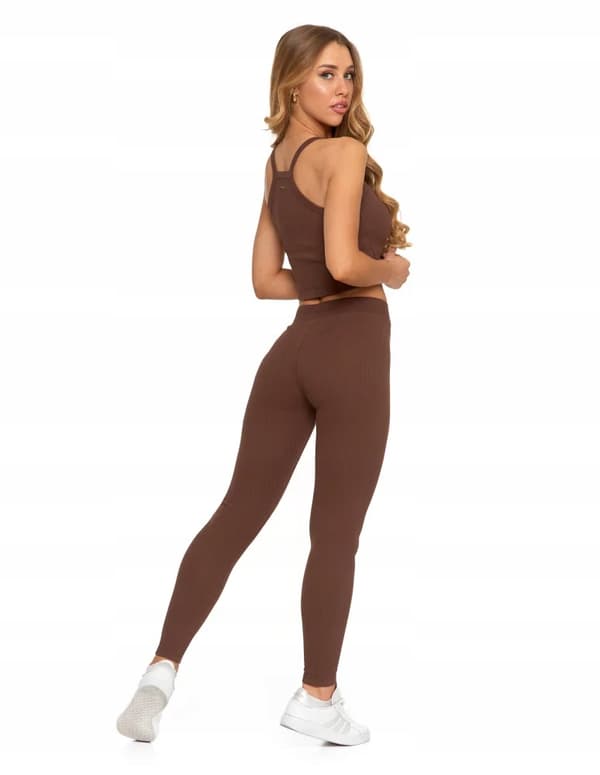 Dameleggings i bomuld med bred elastisk linning, elastisk pasform, MORAJ L MOCCA