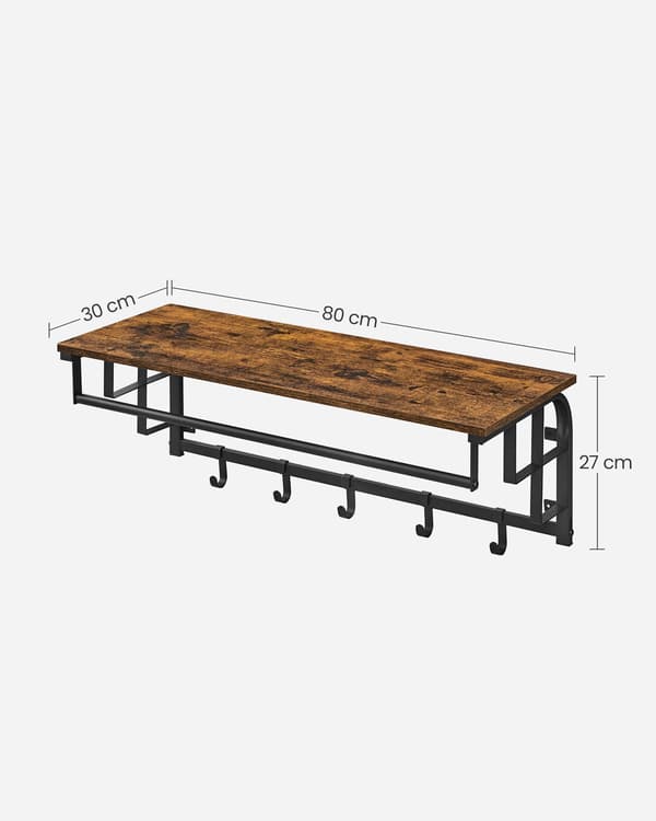 Rustiikkinen, loft-tyylinen kelluva hylly koukulla ja tangolla, 80 cm