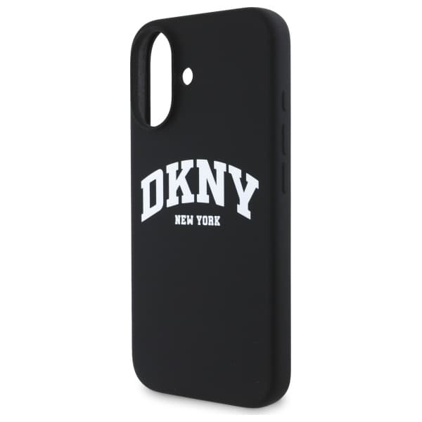 DKNY Liquid Silicone White Printed Logo MagSafe-etui til iPhone 16, sort