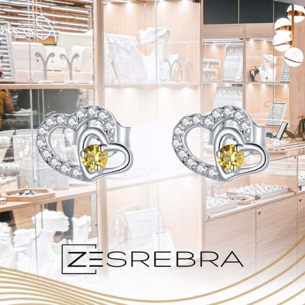 Sølv hjerteøreringe med cubic zircons, sølv pr 925, cubic zircons, hjertekrystaller