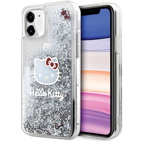Hello Kitty Liquid Glitter Charms Kitty Head-cover til iPhone 11 / Xr, sølv