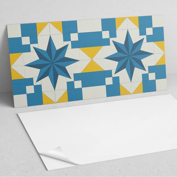 Klar til montering trykt vinylflisesæt, geometrisk stjernemønster, 10x40x20 cm