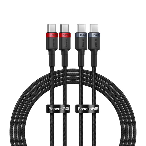2x Cafule USB-C - USB-C 100W 1m kabel - Rød-Sort og Sort-Grå