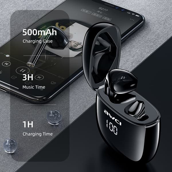 AWEI Bluetooth 5.0 T28P TWS hovedtelefoner + dockingstation sort