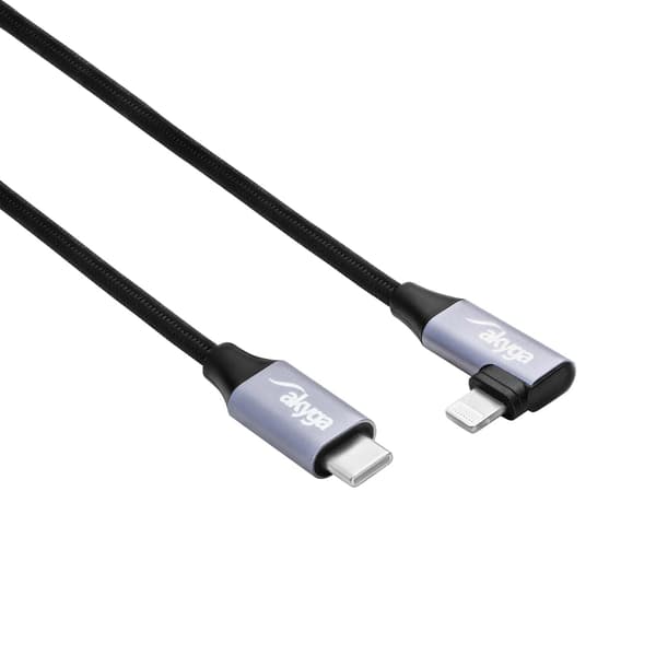 USB-C / Lightning-kulmakaapeli 30 cm AK-USB-55 30W punottu