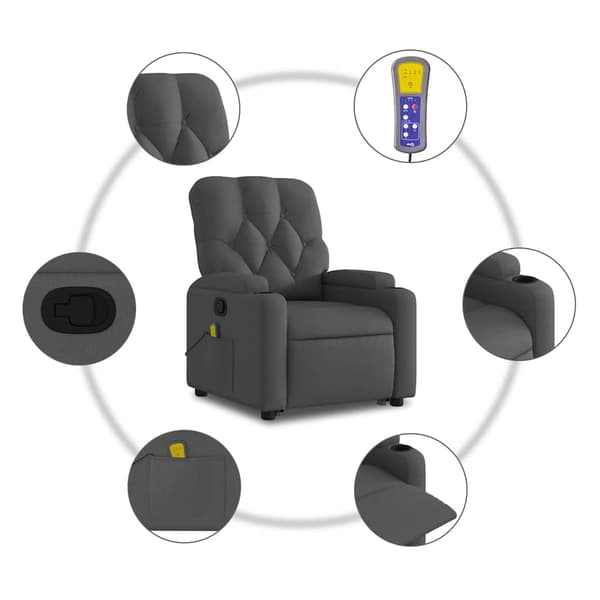 vidaXL Lyftbar massagefåtölj mörkgrå tyg