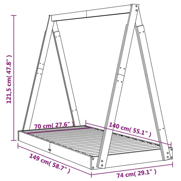 vidaXL Barnsängram vit 70x140 cm furu