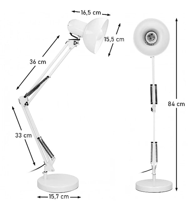DEON Skolbordslampa för ritbord, Vridbar E27 60W, Vit