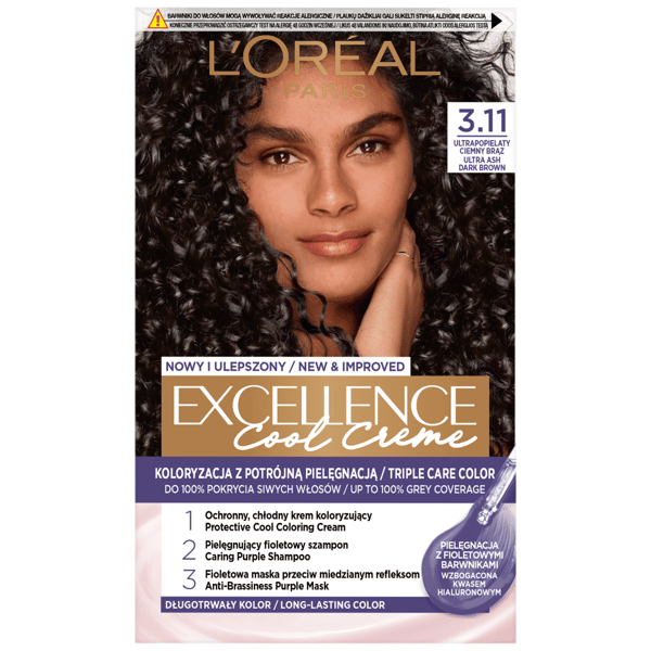 Loreal Excellence Cool Creme hårfarve - 3.11 Ultra Ash mørkebrun 192ml